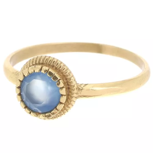 Bague ronde Calcedoine Bleue contour dentelé - Taille 52 - Doré Or fin x1