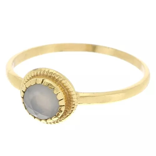 Bague ronde Calcedoine contour dentelé - Taille 52 - Doré Or fin x1