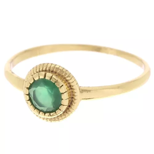 Bague ronde Onyx Vert contour dentelé teintée - Taille 57 - Doré à l'or fin x1