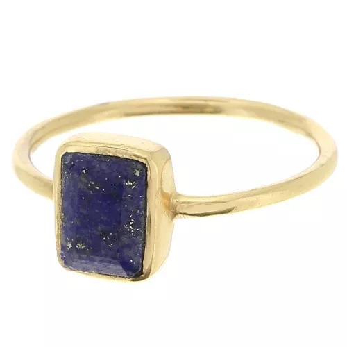 Bague rectangle en pierre gemme - Taille 57 - Doré à l'or fin - Lapis lazuli x1
