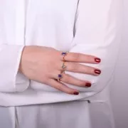 Bague rectangle en pierre gemme - Taille 57 - Doré à l'or fin - Lapis lazuli x1