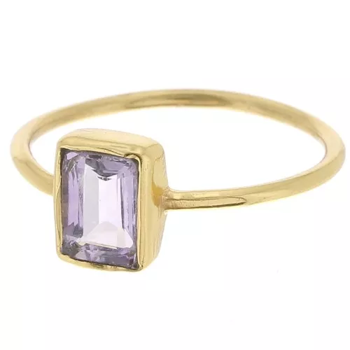 Bague rectangle en pierre gemme - Taille 54 - Doré à l'or fin - Amethyste x1