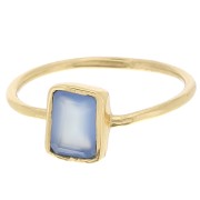 Bague rectangle pierre gemme Taille 52 Doré à l'or fin - Calcedoine Bleue|raw }}