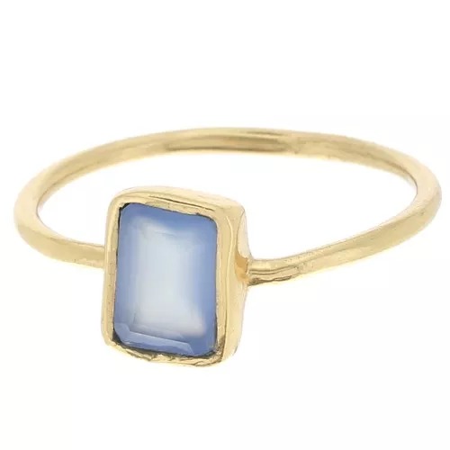 Bague rectangle pierre gemme Taille 52 Doré à l'or fin - Calcedoine Bleue