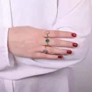 Bague rectangle pierre gemme Taille 52 Doré à l'or fin - Calcedoine Bleue