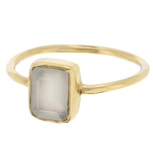 Bague rectangle en pierre gemme - Taille 52 - Doré à l'or fin - Calcedoine