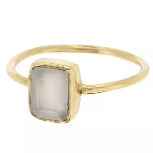 Bague rectangle en pierre gemme - Taille 54 - Doré à l'or fin - Calcedoine