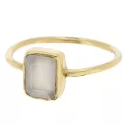Bague rectangle en pierre gemme - Taille 57 - Doré à l'or fin - Calcedoine