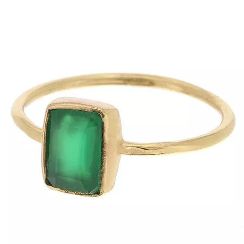 Bague rectangle en pierre gemme teintée - Taille 52 - Doré à l'or fin - Onyx Vert