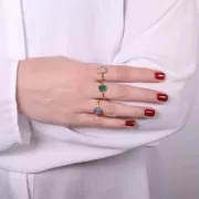 Bague rectangle en pierre gemme teintée - Taille 52 - Doré à l'or fin - Onyx Vert