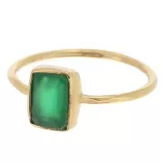 Bague rectangle en pierre gemme teintée - Taille 57 - Doré à l'or fin - Onyx Vert