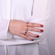 Bague fine ronde Calcédoine bleue style ethnique - Taille 52 - Doré à l'Or fin x1