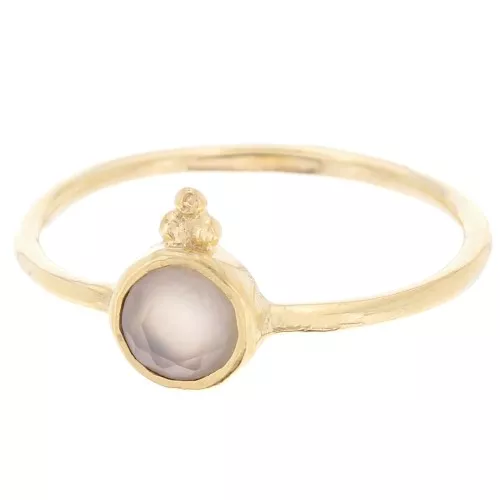Bague fine ronde Calcédoine - style ethnique - Taille 57 - Doré à l'Or fin x1