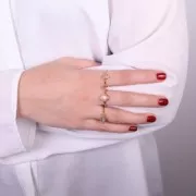 Bague fine ronde Calcédoine - style ethnique - Taille 57 - Doré à l'Or fin x1