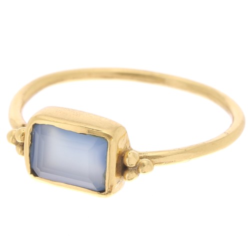 Bague rectangle Calcédoine bleue style ethnique T.52 - Doré à l'or fin x1
