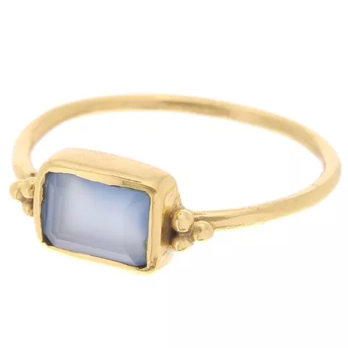 Bague rectangle Calcédoine bleue style ethnique T.52 - Doré à l'or fin x1