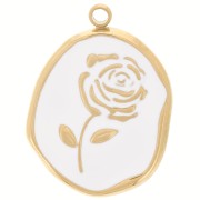 Pendentif irrégulier 20x14.5 mm - motif Rose - Acier inox 316L Doré - Blanc x1|raw }}