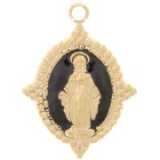 Pendentif ovale 18x13 mm - motif Vierge - Acier inox 316L Doré - Noir x1