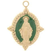 Pendentif ovale 19x14 mm - motif Vierge - Acier inox 304 Doré - Vert sapin x1