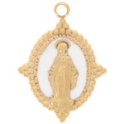 Pendentif ovale 18x13 mm - motif Vierge - Acier inox 316L Doré - Blanc x1|raw }}