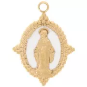 Pendentif ovale 18x13 mm - motif Vierge - Acier inox 316L Doré - Blanc x1