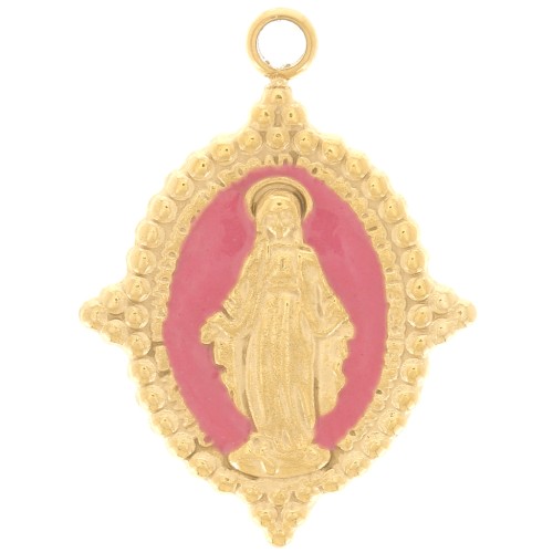 Pendentif ovale 18x13 mm - motif Vierge - Acier inox 316L Doré - Vieux rose x1
