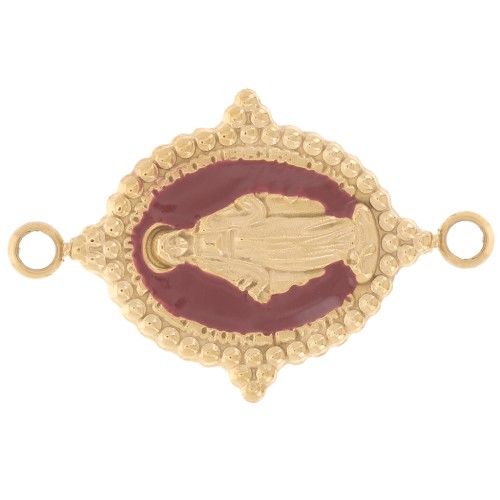 Intercalaire ovale 21x13 mm - motif Vierge - Acier inox 316L Doré - Bordeaux x1