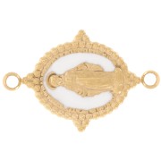 Intercalaire ovale 21x13 mm - motif Vierge - Acier inox 316L Doré - Blanc x1