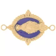 Intercalaire ovale 21x13 mm - motif Vierge - Acier inox 316L Doré - Bleu foncé x1