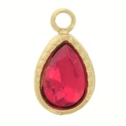 Breloque goutte 10x6mm avec verre facetté - Acier inoxydable 304 Doré - Rouge x1