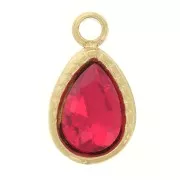Breloque goutte 10x6mm avec verre facetté - Acier inoxydable 304 Doré - Rouge x1