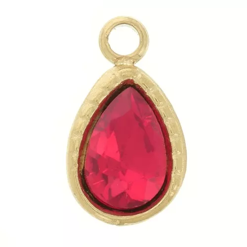 Breloque goutte 10x6mm avec verre facetté - Acier inoxydable 304 Doré - Rouge x1