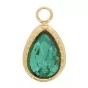 Breloque goutte 10x6 mm avec verre facetté - Acier inoxydable 304 Doré - Vert x1