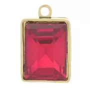 Breloque rectangle 11x7 mm avec verre facetté - Acier inox 316L Doré - Rouge x1
