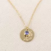 Breloque pierre naissance oxyde zirconium 6mm Février Acier inox304L  Doré Amethyst