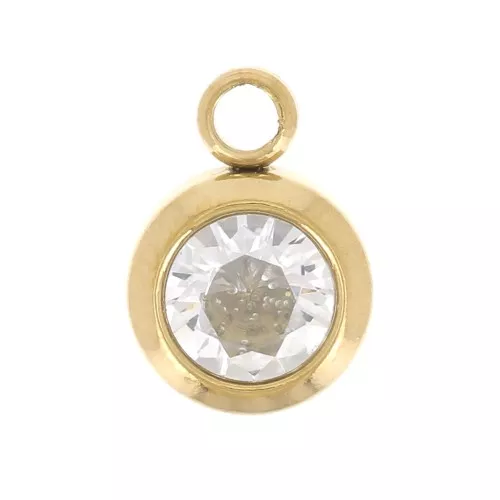 Breloque pierre naissance oxyde zirconium 6 mm Avril Acier inox 304L Doré Crystal