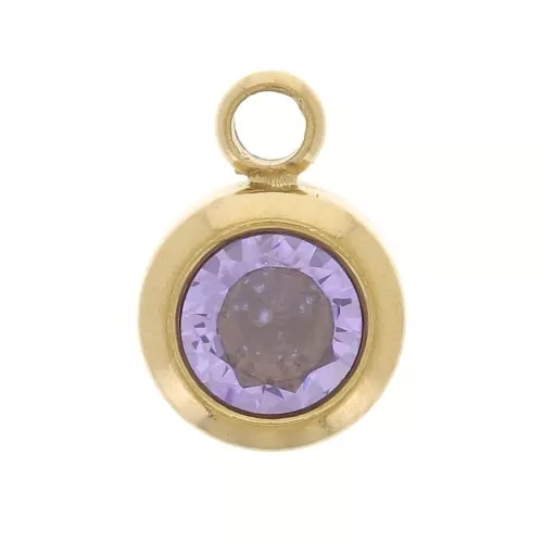 Breloque pierre de naissance zircon 6mm Juin Acier inox 304L  Doré Light Amethyst
