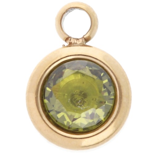 Breloque pierre naissance oxyde zirconium 6 mm Août Acier inox 304L  Doré - Peridot