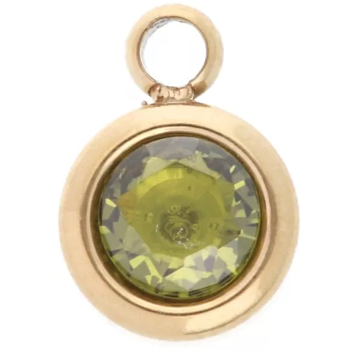 Breloque pierre naissance oxyde zirconium 6 mm Août Acier inox 304L Doré - Peridot