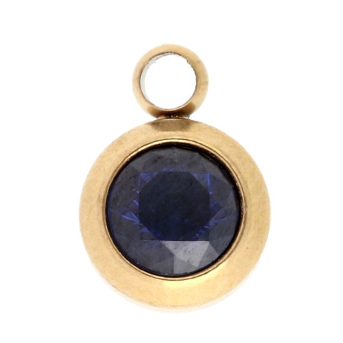 Breloque pierre naissance oxyde zircon 6mm Septembre Acier inox 304L Doré Saphir