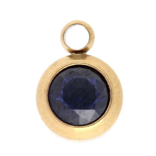 Breloque pierre naissance oxyde zircon 6mm Septembre Acier inox 304L Doré Saphir