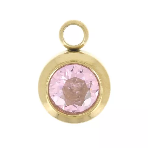 Breloque pierre naissance oxyde zirconium 6mm Octobre Acier inox 304L Doré Rose