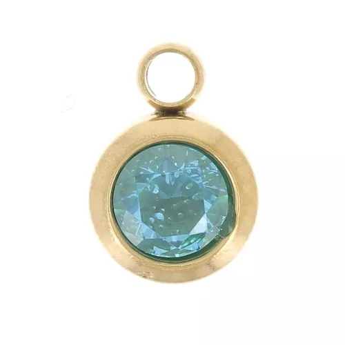 Breloque pierre naissance oxyde zirconium 6mm Décembre Acier inox 304L  Doré - Blue