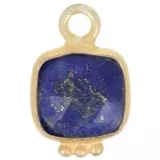 Breloque carrée 11x7mm en pierre gemme facettée - Doré à l'or fin - Lapis lazulix1