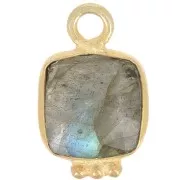 Breloque carrée 11x7mm en pierre gemme facettée- Doré à l'or fin - Labradoritex1