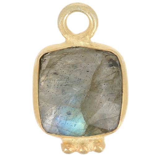 Breloque carrée 11x7mm en pierre gemme facettée- Doré à l'or fin - Labradoritex1