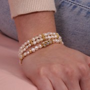 Perle tube avec cabochons en cristal Preciosa 16x7 mm - Doré - Crystal x1