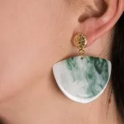 Pendentif géométrique en acétate 35x45 mm - Marbré Vert foncé - Blanc x1