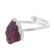 Bague druzy en pierre gemme Sillimanite teintée T.48 à 56 - Arg 925 - imit Rubis|raw }}
