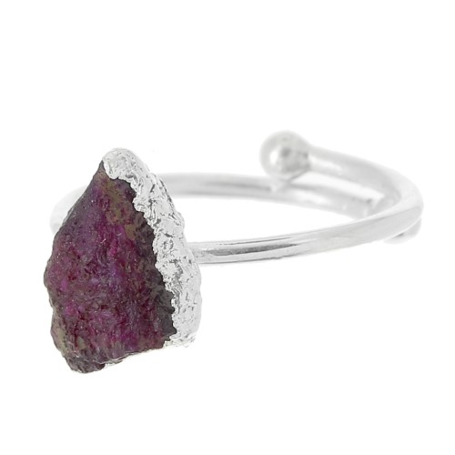 Bague druzy en pierre gemme Sillimanite teintée T.48 à 56 - Arg 925 - imit Rubis